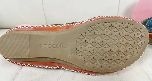 Socofy Colorful Sandals Women’s EU 42 US 10 Leather Leaf Cutout Style Slip On