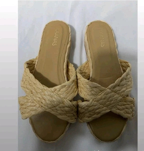 Kaanas Azurita Woven Platform Slides Sandals Women’s  Raffia Espadrille Summer