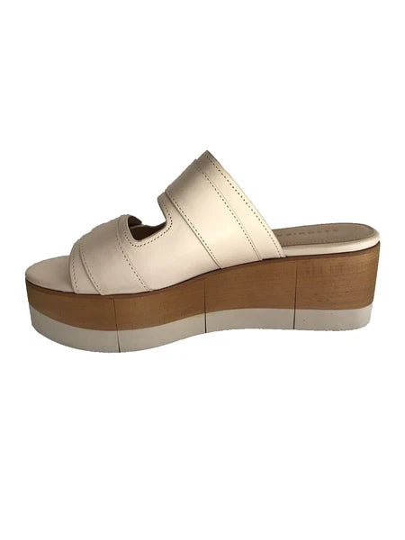 NeW VERONICA BEARD Platform Sandal Welda Slides Ivory Leather Wooden Sz 6