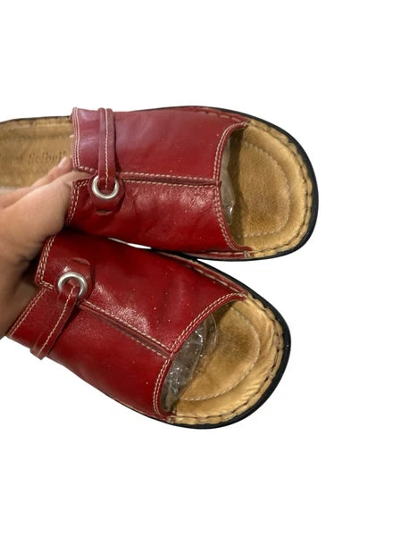 Josef Seibel Leather Slide Style Open Toe Sandals Red Womens EU 40 US 9/9.5