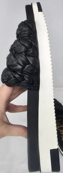 Sam Edelman Ainslie Braided Faux Leather Slide Black Slip On Sandal Size 10