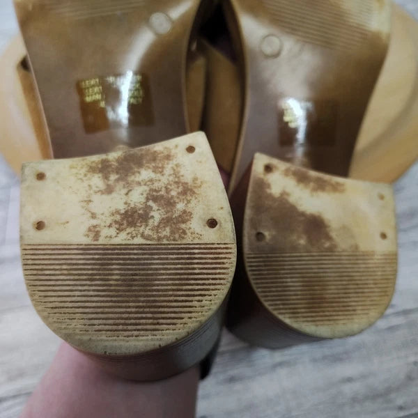 Mila Paoli Suede Mules Slides Chunky Block Heel 2.25" Sandals Italy Brown Size 8