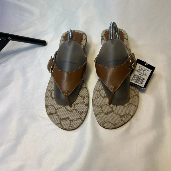 NWT Chaps Thong Buckle Sandals Slides Tan Women's Size (9-10) Summer Spring