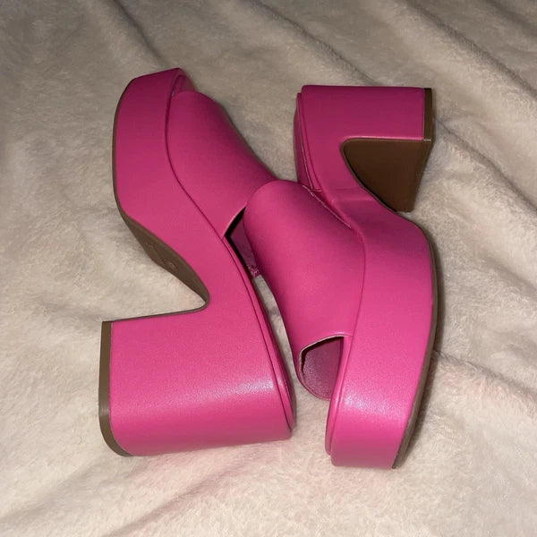 Dream Pair Pink Chunky Block Platform Heel Slide Mules Y2K Style Sandals Size 8