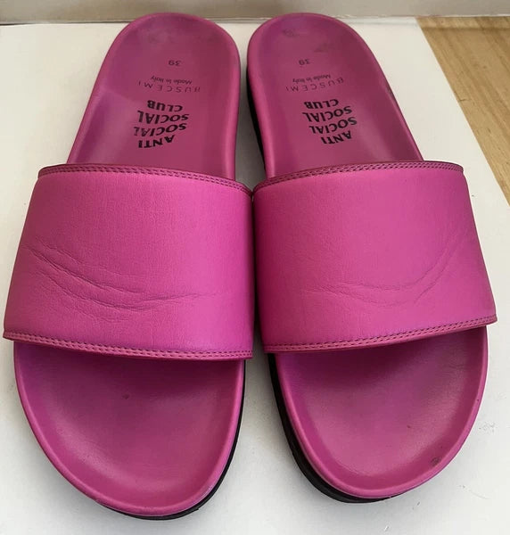 BUSCEMI X ASSC ANTISOCIAL SOCIAL CLUB PINK Truffle Leather SLIDES Sandals-Sz 39