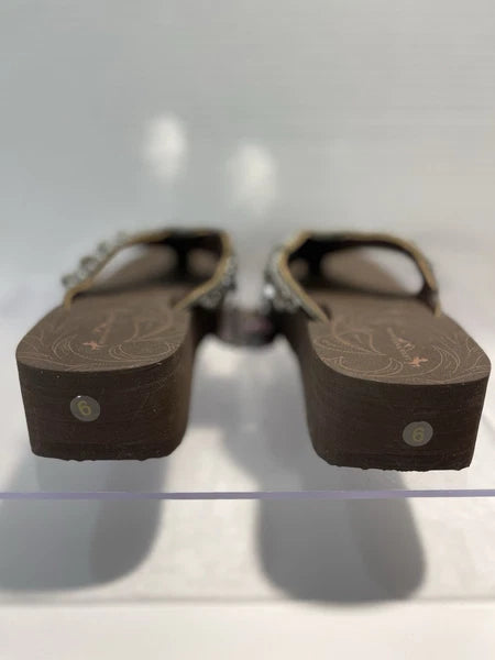 Montana West Rhinestone & Silver Stud Camo Western Style Wedge Sandals Sz6-6.5