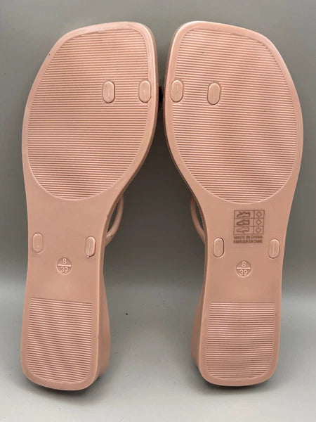 JEFFREY CAMPBELL Balia Womens Wedge Sandals Flip Flops Beige Sz 8 Repaired