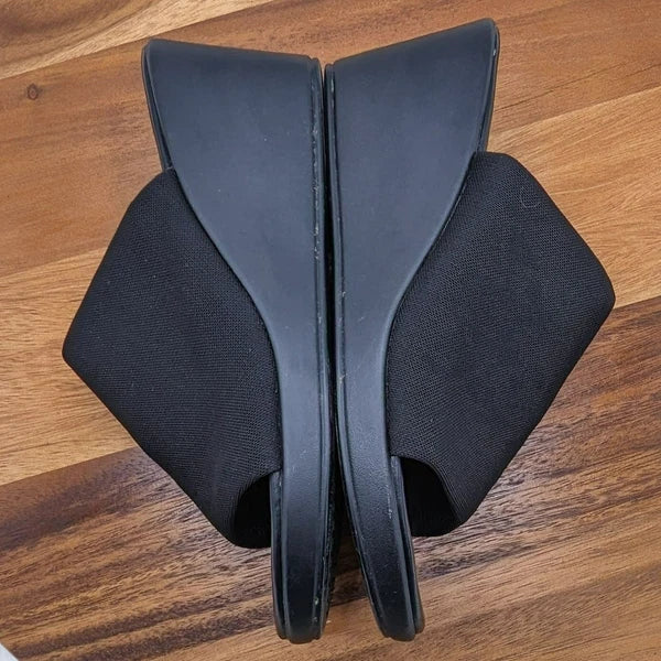 Pesaro Sara Slides Mules Sandals 9.5 Black Fabric Stretch Wedges 90s Y2K Popular