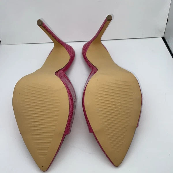 Fashion Nova Embossed Fuchsia Slip On 5" Stiletto Heel Pointed Toe Sandal 9 New