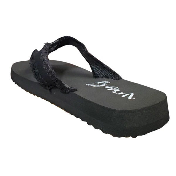 Very G Womens GJazz 3 Frayed Top Fashion Flip Flop Sandal, Black