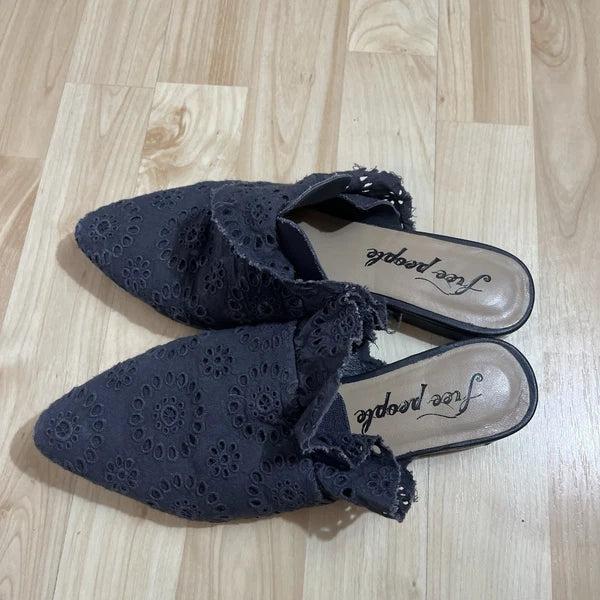 Free people Eyelet Sienna blue slip on mule sandals womens size 38