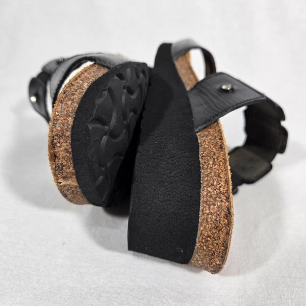 NOAT Ashley Rhinestone Adjustable Gore BLACK Leather Sandals Women's Size 8-8.5.