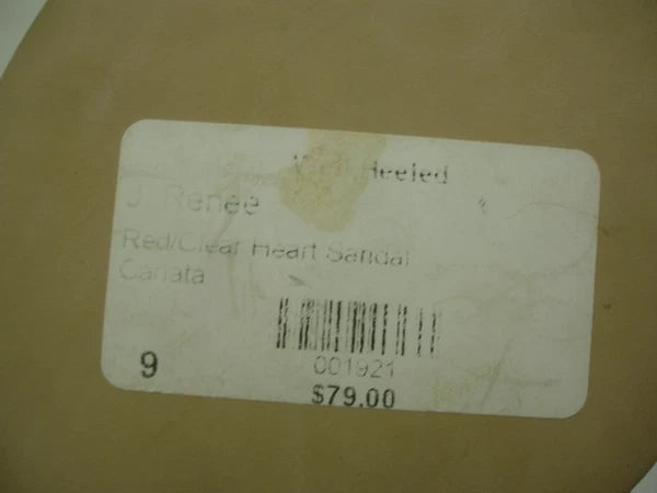 Women's 9 M J. Renee Carlata Red Rhinestones Heart Clear Thong Sandals Thong NWT