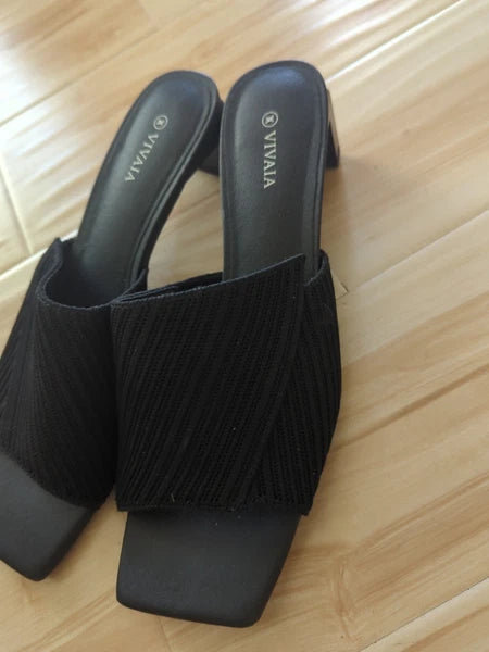 Vivaia Square Toe Block Heel Slide Sandals Black Shoes Women EU 42 US 11 EUC