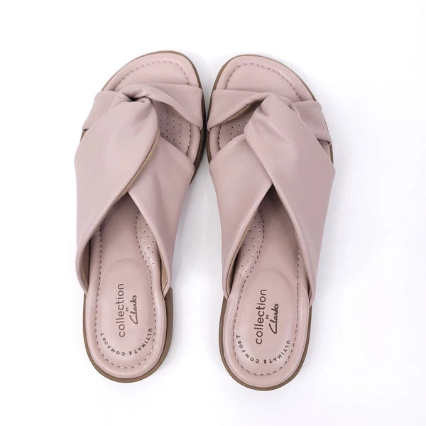 Clarks Sandals Womens Size 5 Faux Leather Slides Open Toe Pink Flats Slip On