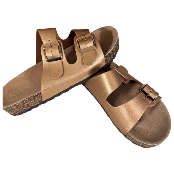 H2K KAREN STONE Buckle Ornament Gold Fashion Slides Flip Flops Sandals