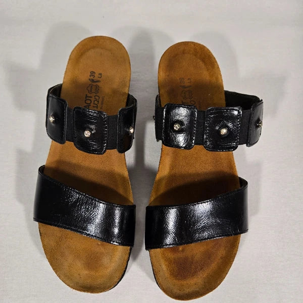 NOAT Ashley Rhinestone Adjustable Gore BLACK Leather Sandals Women's Size 8-8.5.