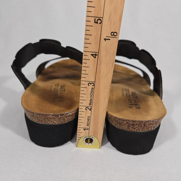 NOAT Ashley Rhinestone Adjustable Gore BLACK Leather Sandals Women's Size 8-8.5.