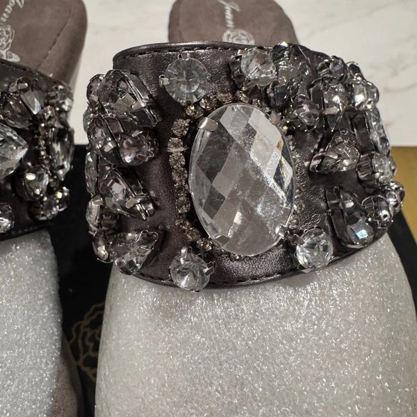 Joan Boyce Embellished Wedge Sandals Slides Women's 7W Rhinestone Glam