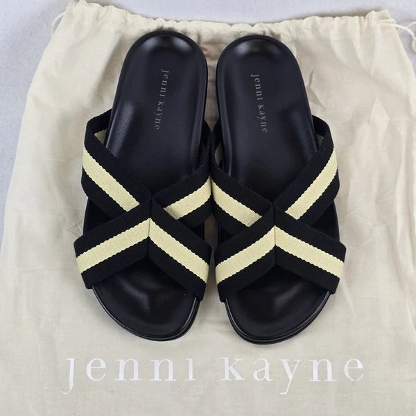 $325 Jenni Kayne Stripe Cotton Crossover Sandals Sz 40 EU 9 US Minimalist Beachy