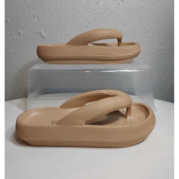 Fashion Flip Flop Thong Sandals Cushioned Slides Tan Rubber Textured 7