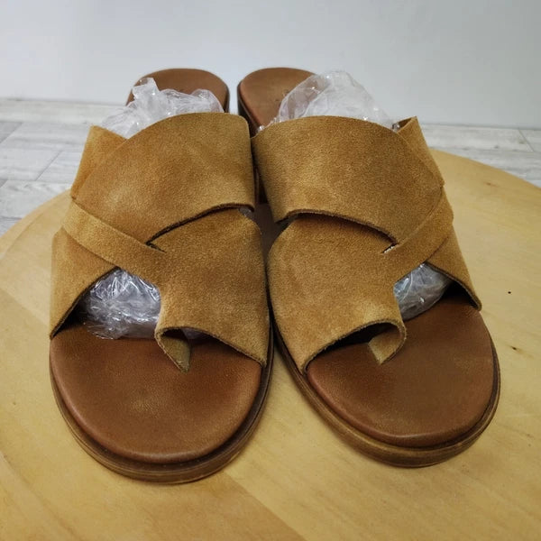 Mila Paoli Suede Mules Slides Chunky Block Heel 2.25" Sandals Italy Brown Size 8
