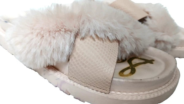 Sam Edelman Fuzzy Slide Sandals Women's Size 6 Pink Leather Faux Fur Open Toe