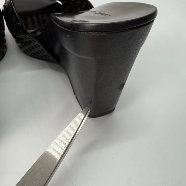 Diane von Furstenberg Perforated Wedge Sandals Size 7 Black Sample Shoes