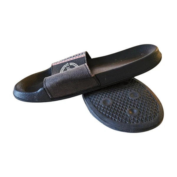 Ecko Unlimited SLIDES (Size 10) WOMENS Rhinestones PINK & BLACK Y2K Style