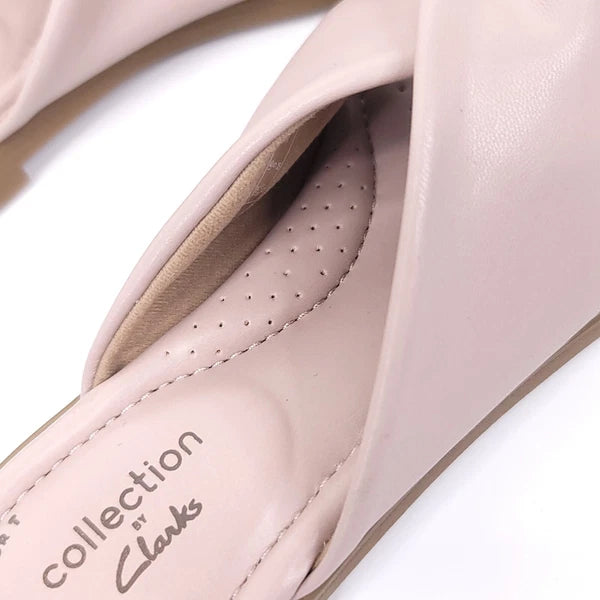 Clarks Sandals Womens Size 5 Faux Leather Slides Open Toe Pink Flats Slip On