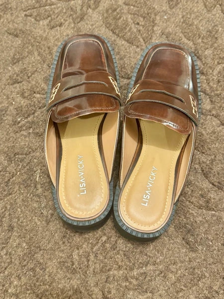 Lisa Vicky Gal Mule Walnut Brown Loafer Fall Style Size 6M