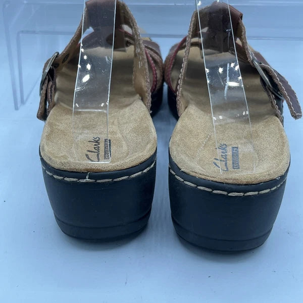 Clarks Leather Strappy Buckle Sandals Brown Red Women’s 11 Comfort Boho Style