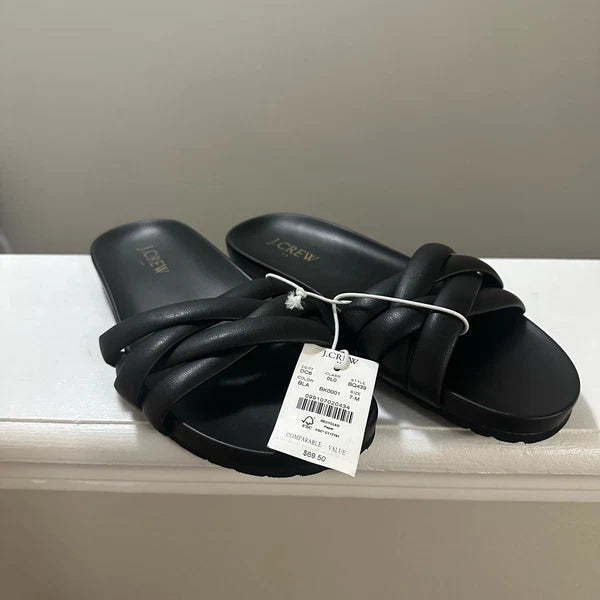 J. Crew Crisscross Style BQ439 Black Slip On Slide Sandals Women’s Size 7 NWT