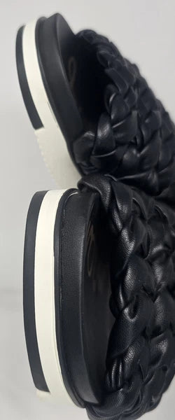 Sam Edelman Ainslie Braided Faux Leather Slide Black Slip On Sandal Size 10