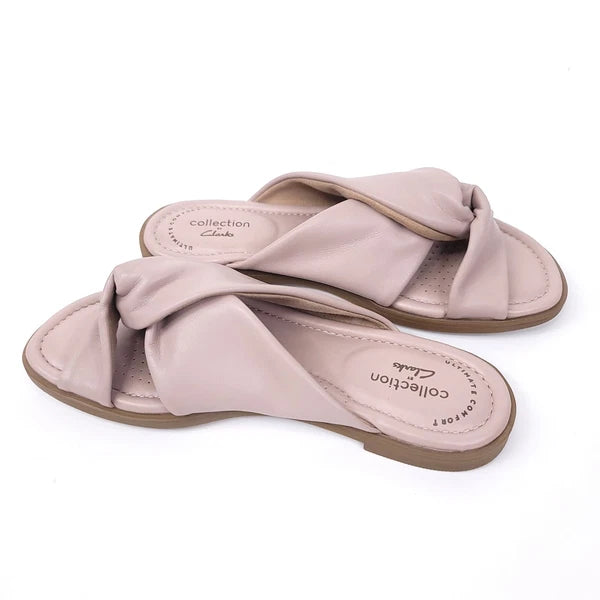 Clarks Sandals Womens Size 5 Faux Leather Slides Open Toe Pink Flats Slip On