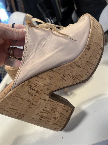 Luiza Barcelos 40 Platform Leather Mules Open Toe Slide Sandal Pink Leather Gold