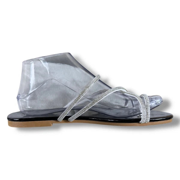 Boutique Rhinestone Sandals Women's Thong Strap Diamante Flat Sandal Slides Sz 9