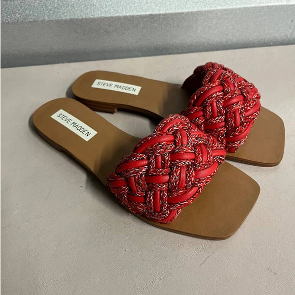 Steve Madden Women's Red Vegan Leather Braided Style Zorya Slide Sandal - Size 6