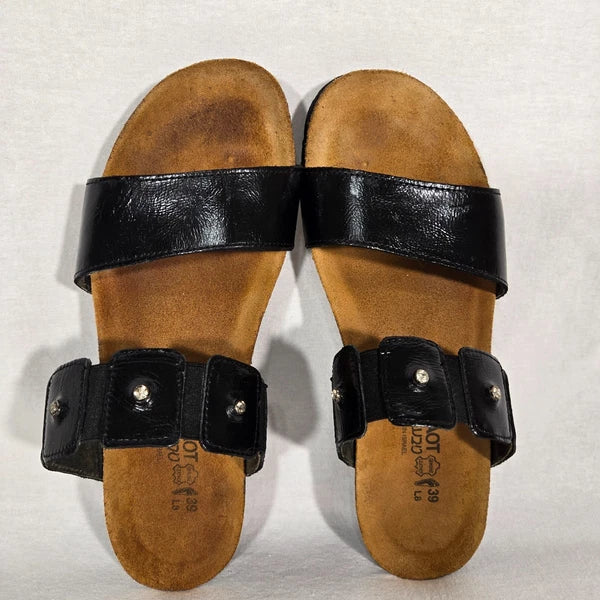 NOAT Ashley Rhinestone Adjustable Gore BLACK Leather Sandals Women's Size 8-8.5.