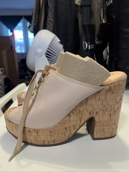 Luiza Barcelos 40 Platform Leather Mules Open Toe Slide Sandal Pink Leather Gold