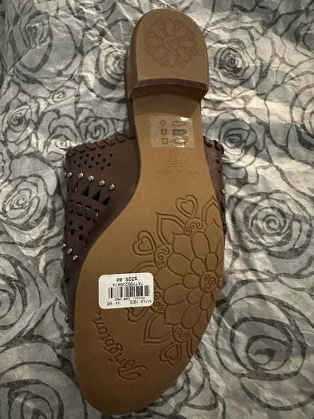 NWT - Brighton Sandal Slides Style NEO Brown Leather Silver-tone Hardware Size 9