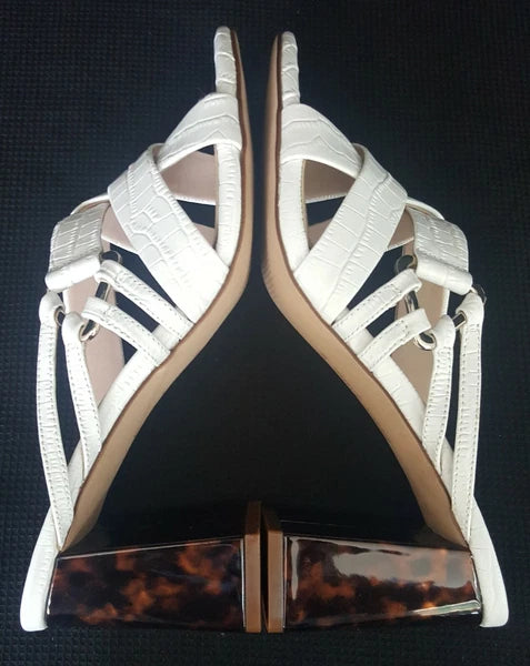 Essex Lane "El-Bezia" White Sandals w/Tortoise Style Heels Women's Size 8M NWB