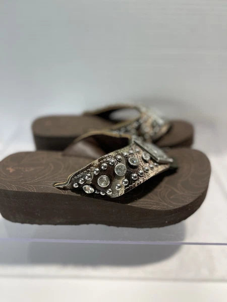 Montana West Rhinestone & Silver Stud Camo Western Style Wedge Sandals Sz6-6.5