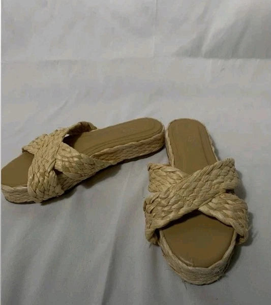 Kaanas Azurita Woven Platform Slides Sandals Women’s  Raffia Espadrille Summer