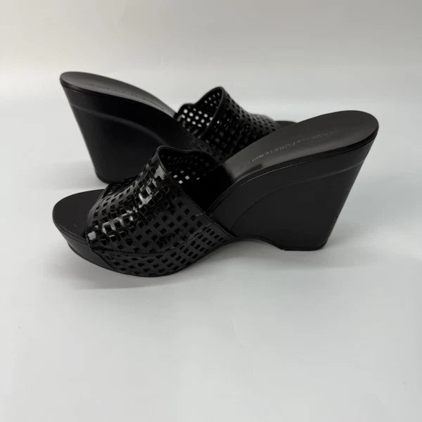 Diane von Furstenberg Perforated Wedge Sandals Size 7 Black Sample Shoes