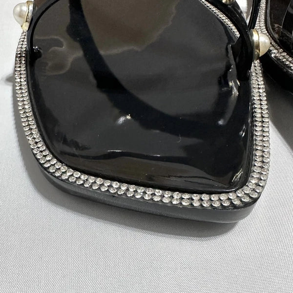 Steve Madden Nonii Womens Sz 10 Jelly Pearl Bling Rhinestone Slide Sandals Black