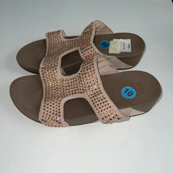 Fitflop Womens Rokkit Slide Mauve Rhinestone Bling Size 10