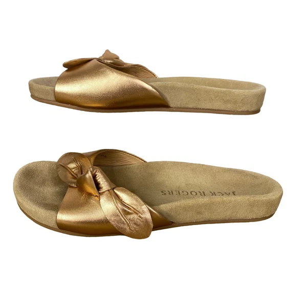 JACK ROGERS Dorothy Slide Sandals Womens Sz 6.5 Knotted Bow Rose Gold Slip On