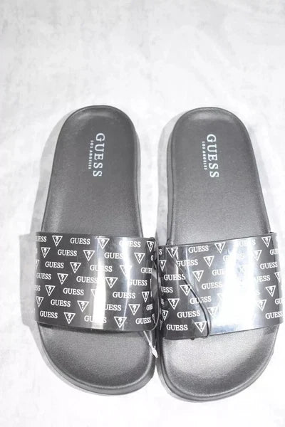 Guess Black Logo Slide Sandals, Size 7.5, Comfortable Slip-On Style