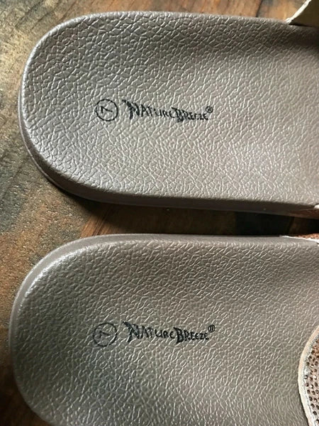 Nature Breeze Women's Sandals-Shoes-Size 7-Gold-Flat-Rhinestones-Fashion Slides